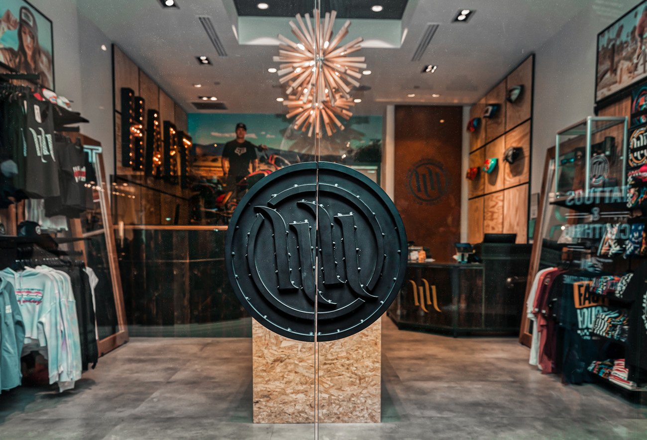 Our 4 bar logo greets you at the entrance of our tattoo shop at The Forum Shops at Caesars